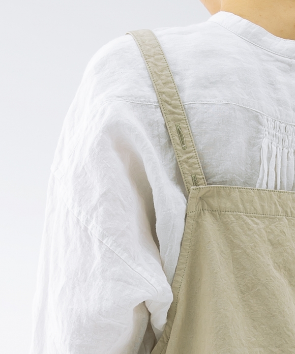 white linen overalls