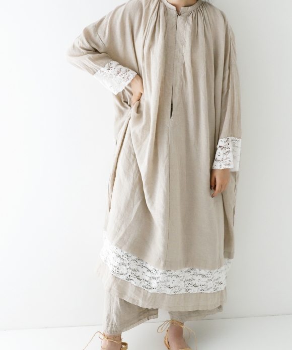 Linen oversized lace acccented dress｜nest Robe International Online Store