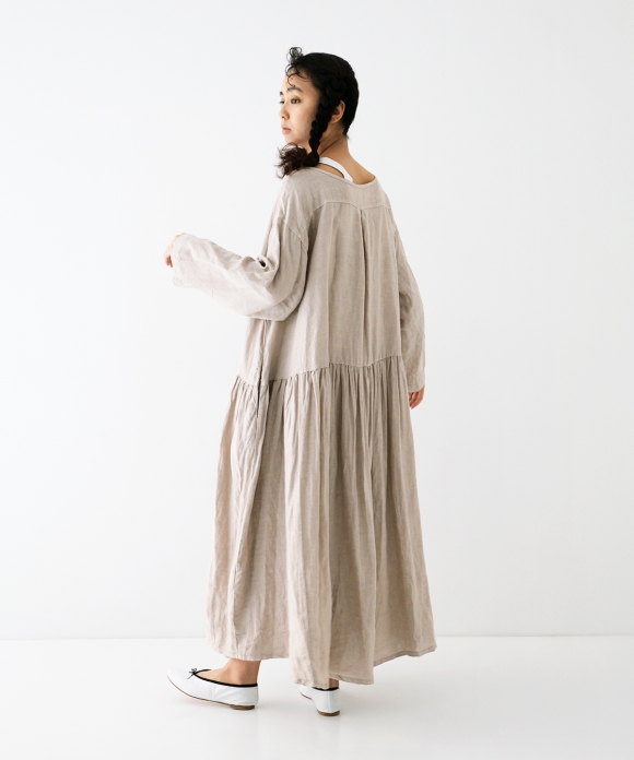 Natural dye linen open neck oversized shirt｜nest Robe 