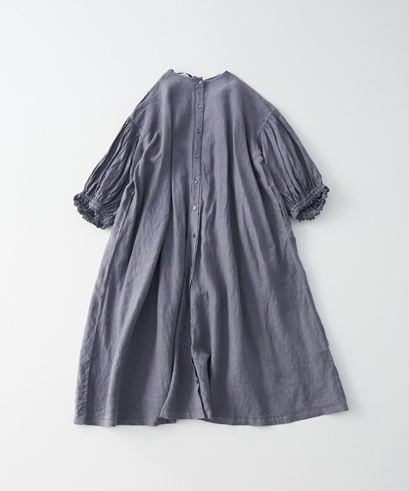 Pigment Dyed Linen 2-Way Gathered Sleeve Dress｜nest Robe