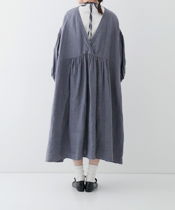 Pigment Dyed Linen 2-Way Gathered Sleeve Dress｜nest Robe