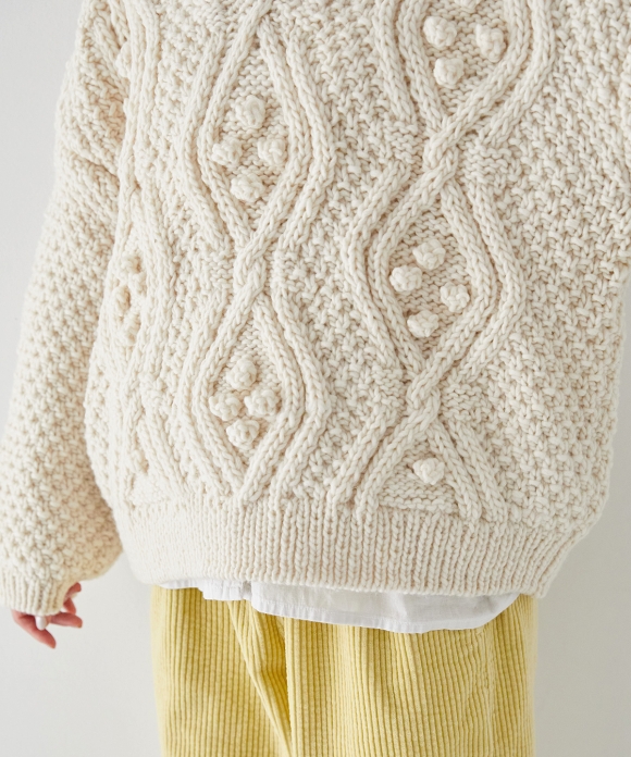 Peruvian Wool Handknitted Cable Stitch Sweater｜nest Robe 