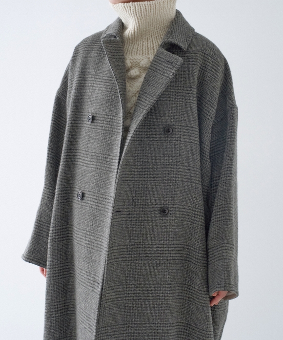 Wool Linen Glen Check Double Breasted Coat｜nest Robe