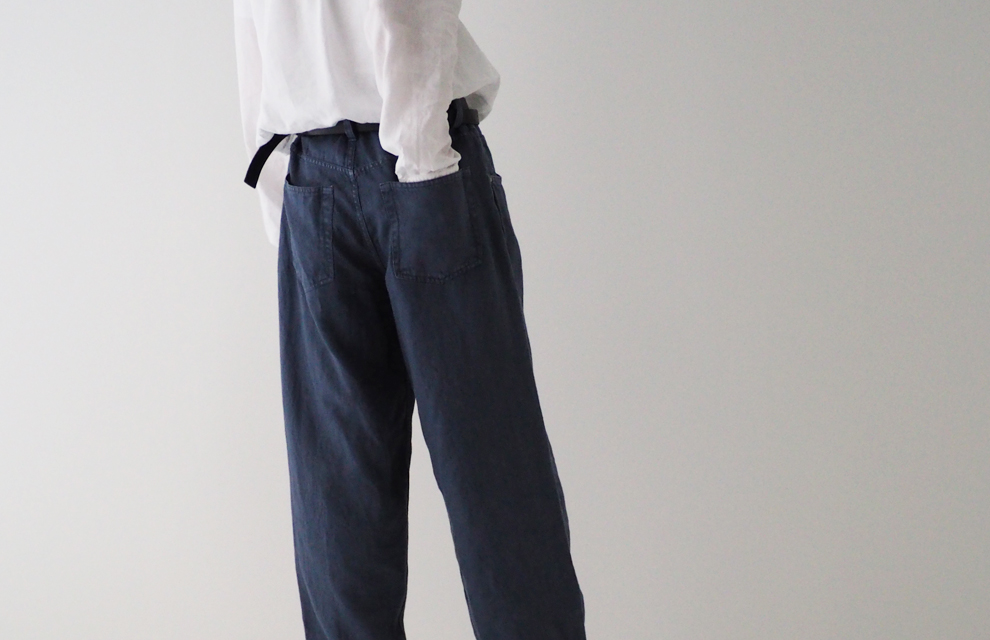 Sulfur Dyed Linen Denim Pants in Midium Blue